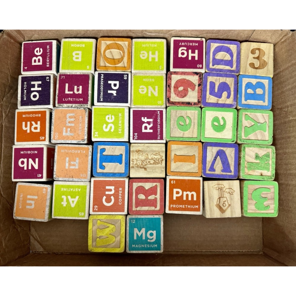 Vintage Uncle Goose Wooden Blocks Lot ABC Numbers Elemental Chemistry